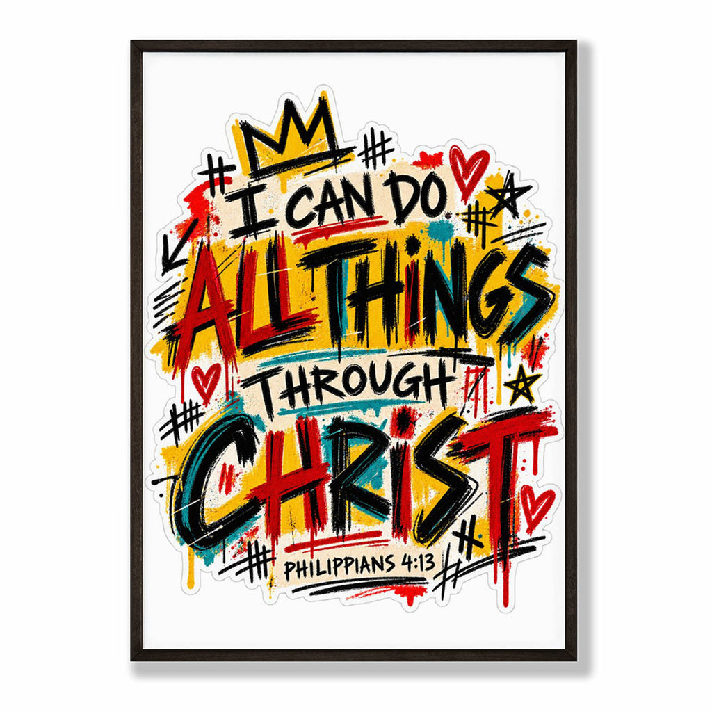 A4 Bedroom Portrait - Modern inspirational print with layered text, geometric shapes and vibrant paint textures