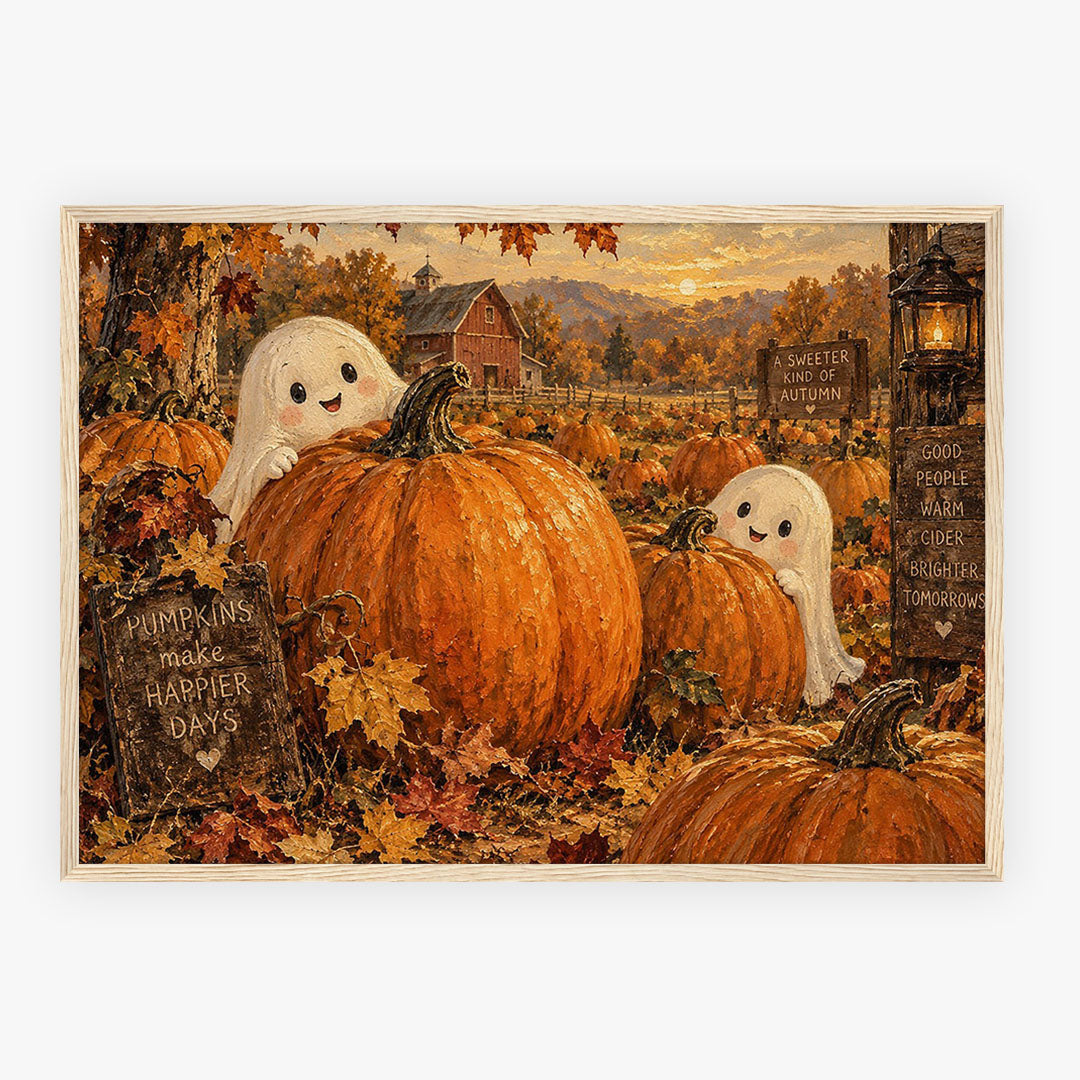 A-Sized Poster Landscape - Fall decoration poster with cute ghosts, giant pumpkins and harvest setting