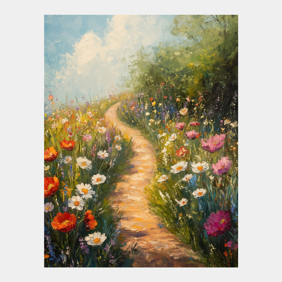 Full Collection 30x40cm - Wildflower path print with red, pink and white flowers in impressionist style