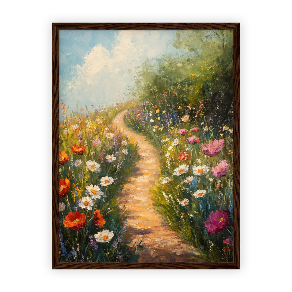 Full Collection 30x40cm - Botanical garden walkway print with meadow flowers in natural colours
