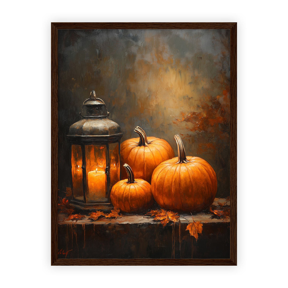 PP-EAM-30x40-CM poster - Autumn harvest still life depicting pumpkins, lantern and fall leaves