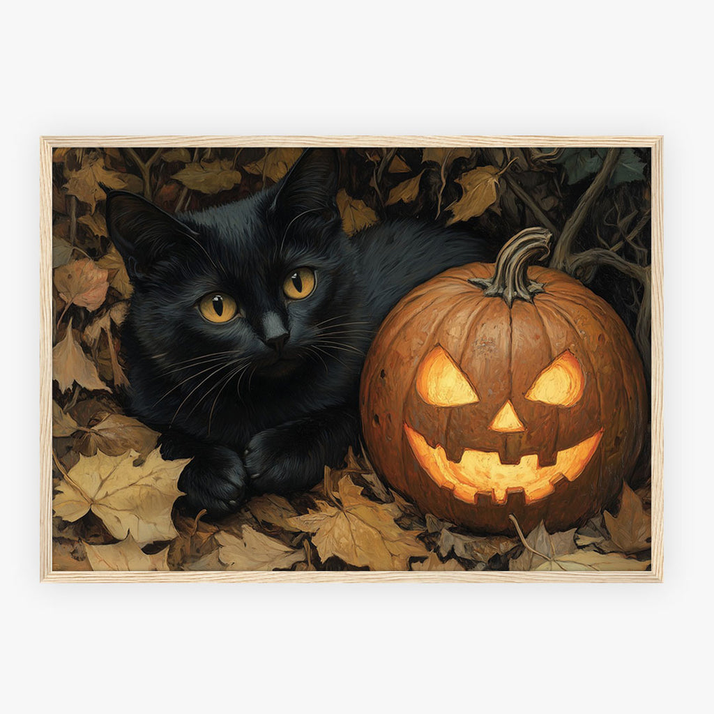 A-Sized Poster Landscape - Halloween artwork featuring black cat and jack-o'-lantern with autumn foliage