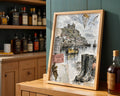 Lifestyle Posters A4 - Whitby harbour watercolour print on white wall in modern interior