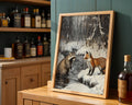 Lifestyle Posters - A4 print of a fox and raccoon by an icy winter stream surrounded by snow-covered trees