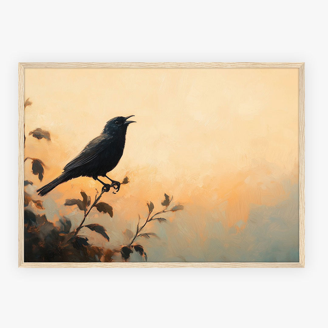 A4 Poster Landscape - Minimalist nature artwork featuring solitary bird and botanical elements