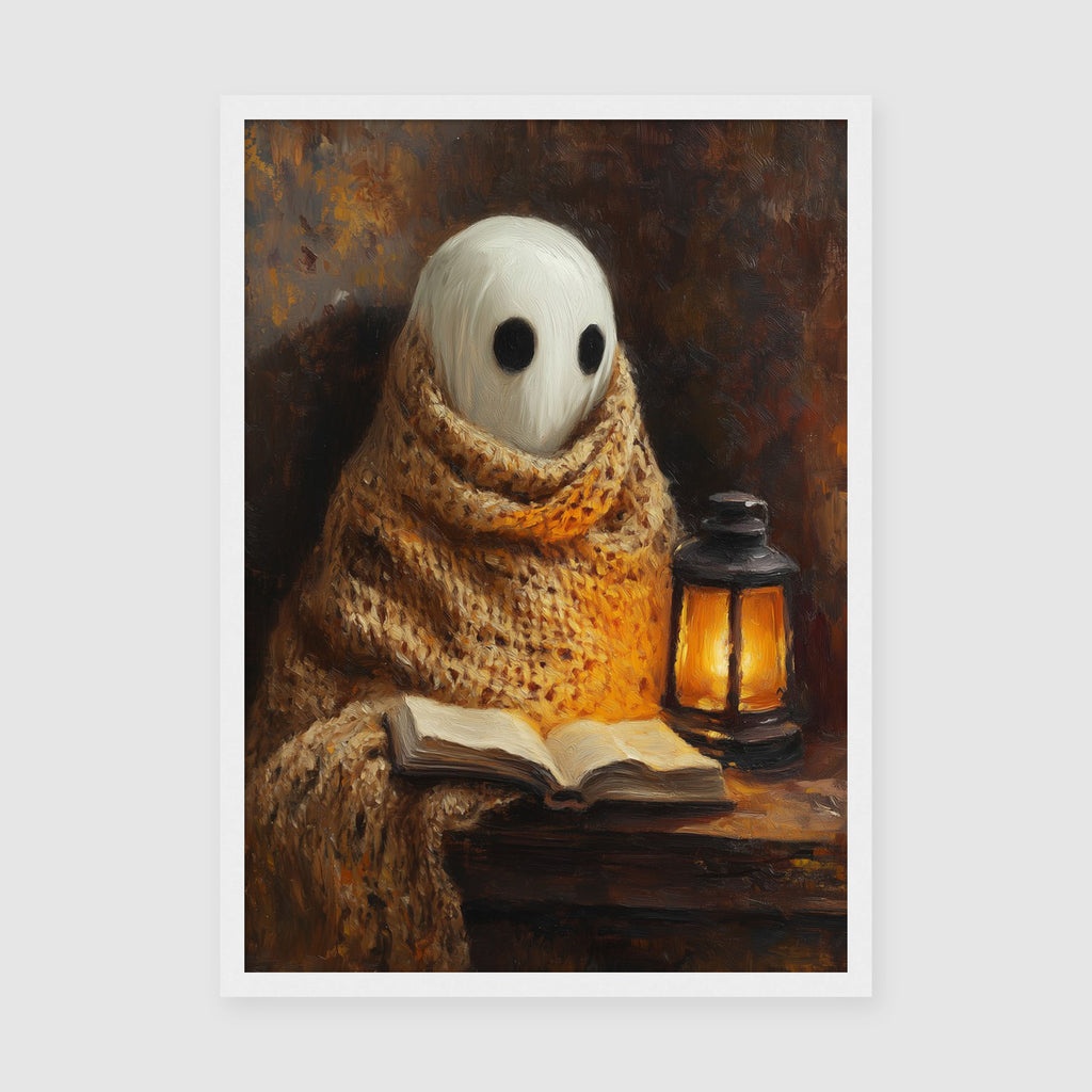 Lifestyle Frames Living Room - Cosy reading scene with ghost character and illuminated vintage lantern backdrop