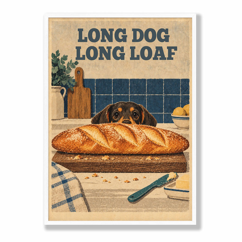 A3 Lifestyle - Dachshund long loaf poster in farmhouse kitchen decor