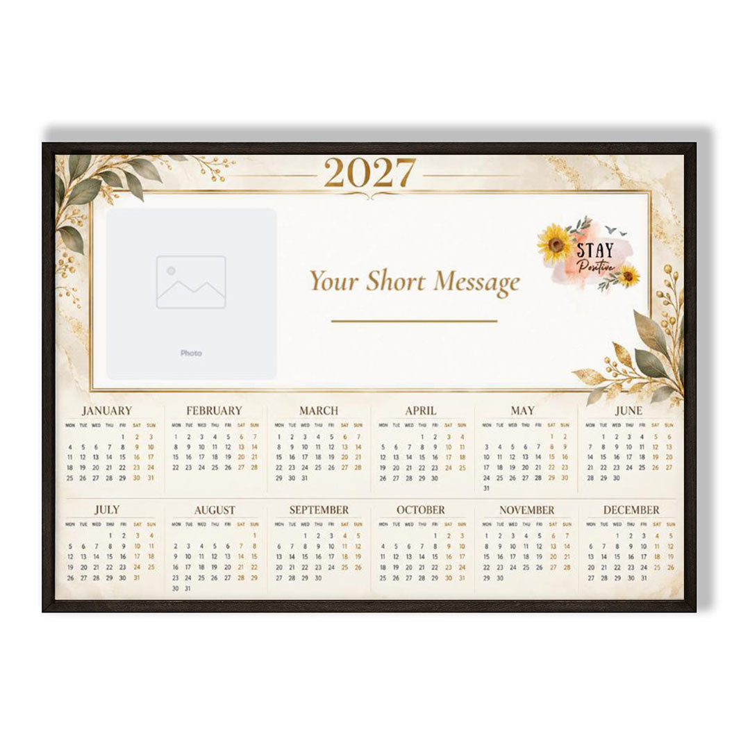 Framed Poster A2 Classic Black Frame - Personalised 2027 wall calendar with clean layout and date grid on archival matte paper
