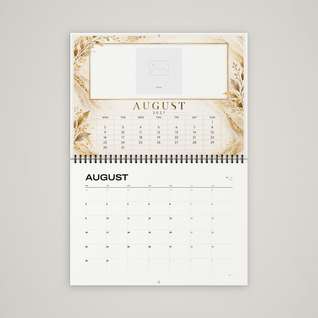 Personalised Matte Calendar - July page featuring clean design with customisation areas