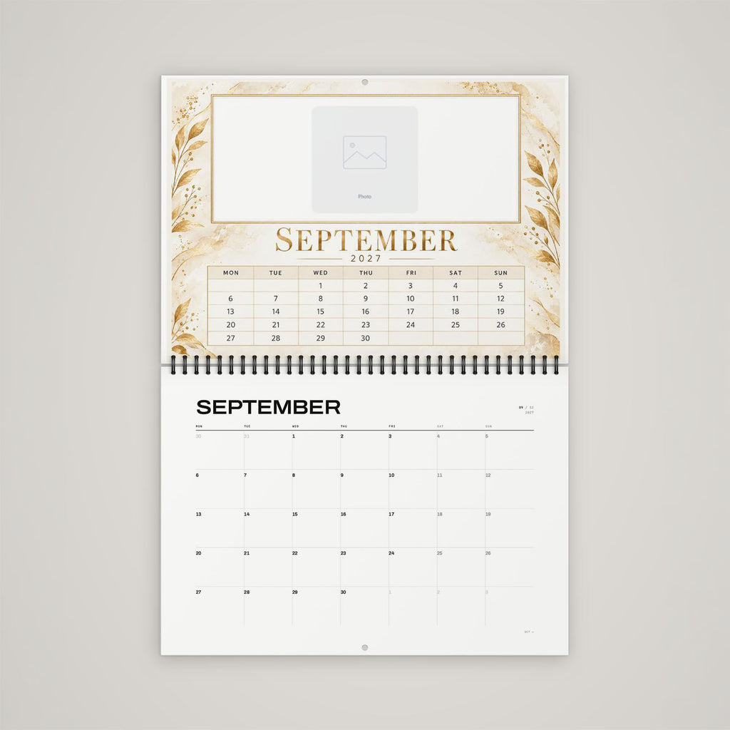A4 Calendar Design - August spread with layout for personalised photo placement