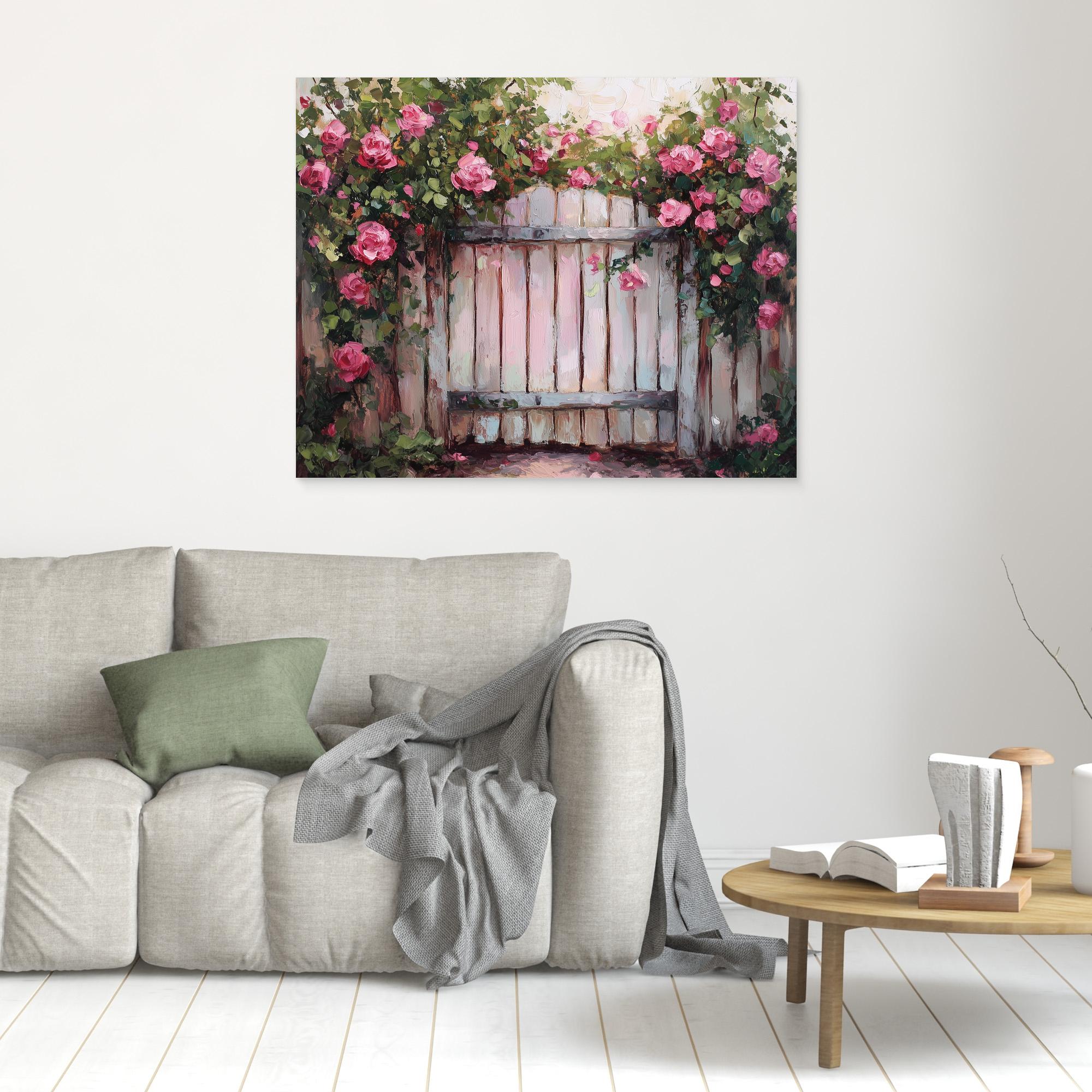 Hallway Wall Art – Pink Rose Garden Canvas Print - Framed Pop Art