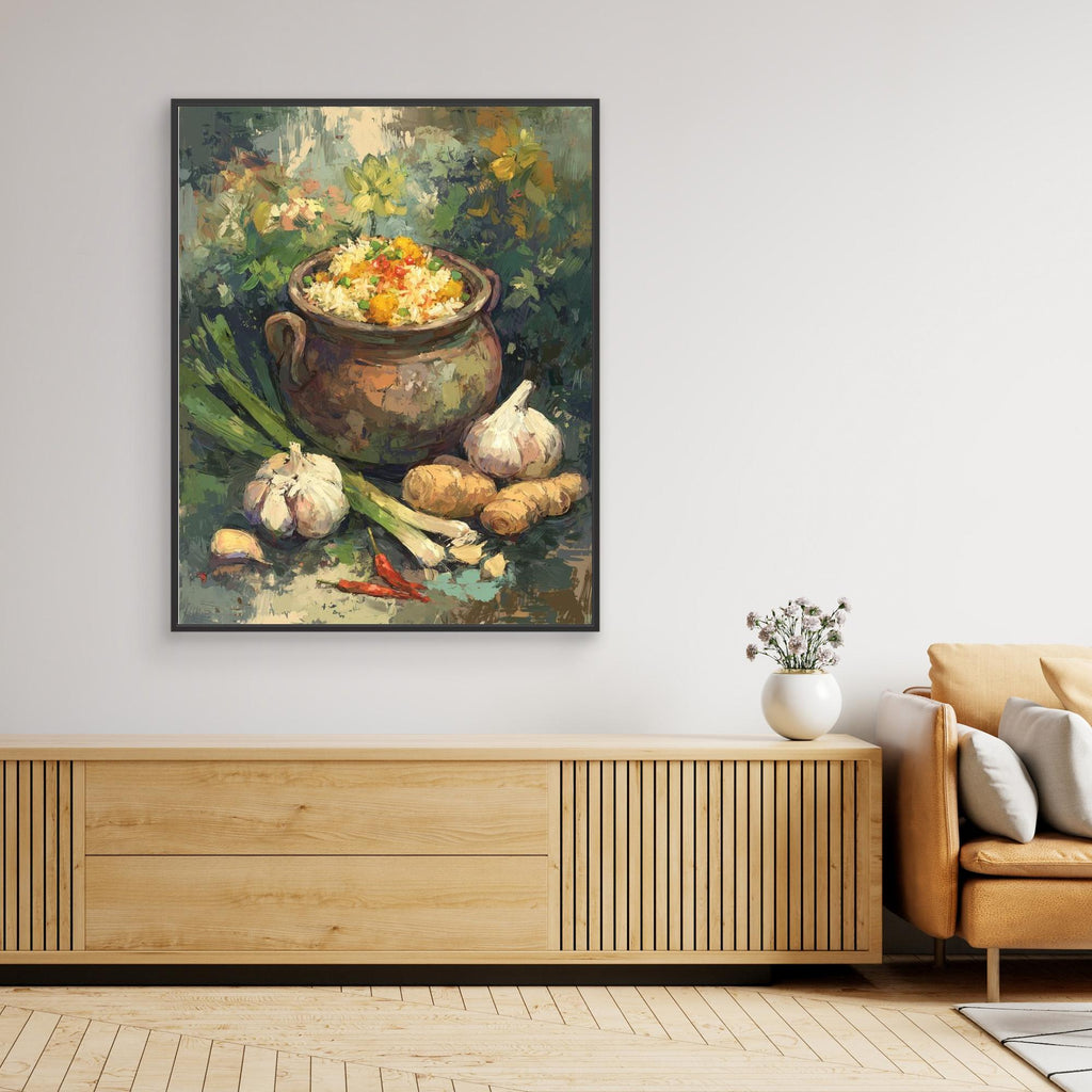Rustic Rice Pot Kitchen Canvas Foodie Wall Art Print - Framed Pop Art
