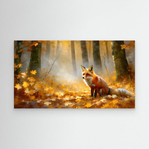 Autumn Fox in Misty Woods Canvas Wall Art - Framed Pop Art