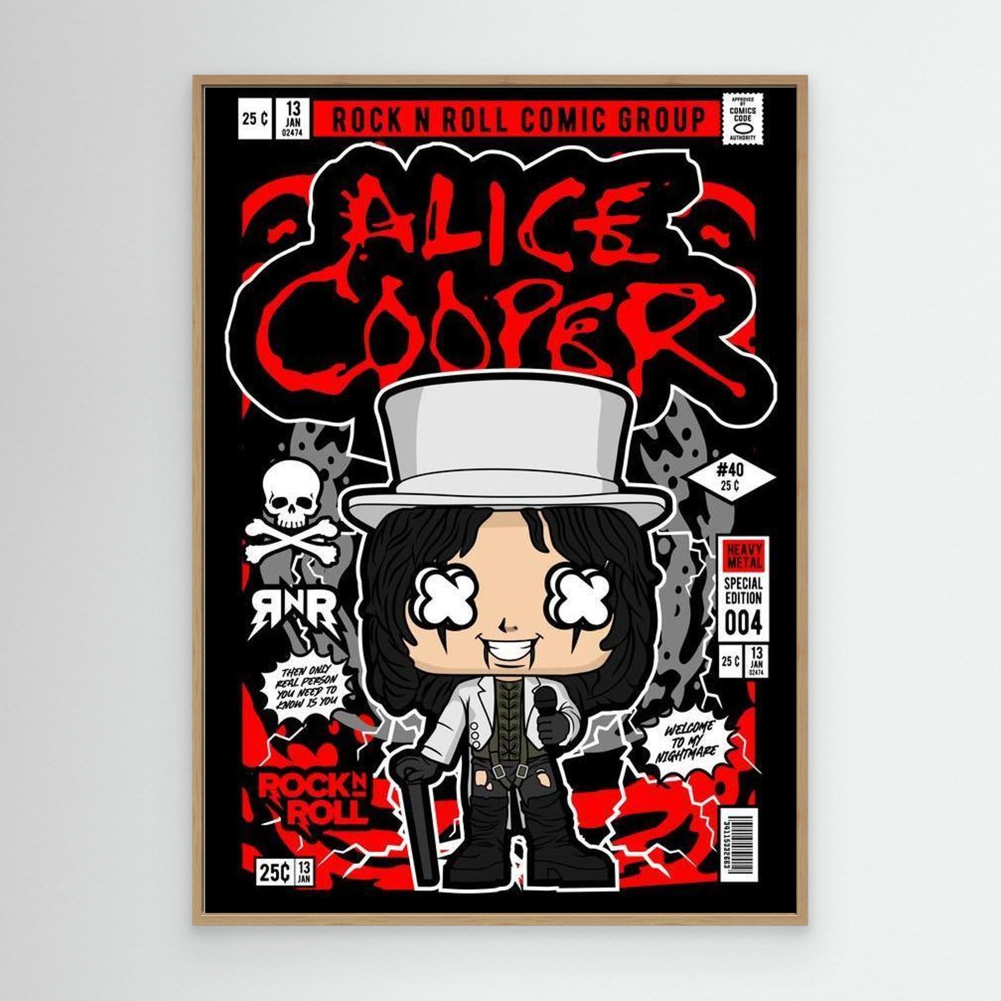 Alice Cooper Rock N Roll Comic Style Framed Canvas Art