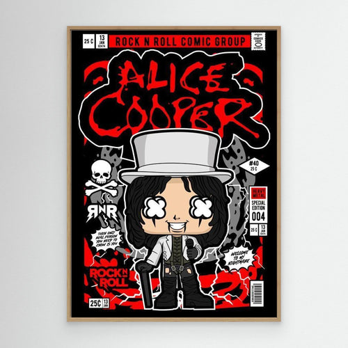 Alice Cooper Rock N Roll Comic Style Framed Canvas Art - Framed Pop Art