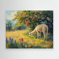 Llama in Flower Meadow Canvas Print | Sunlit Country Wall Art - Framed Pop Art