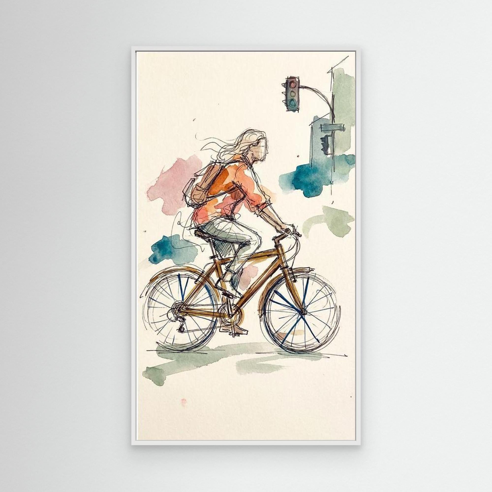 Urban Cycle Sketch Framed Canvas | Breezy City Wall Art - Framed Pop Art