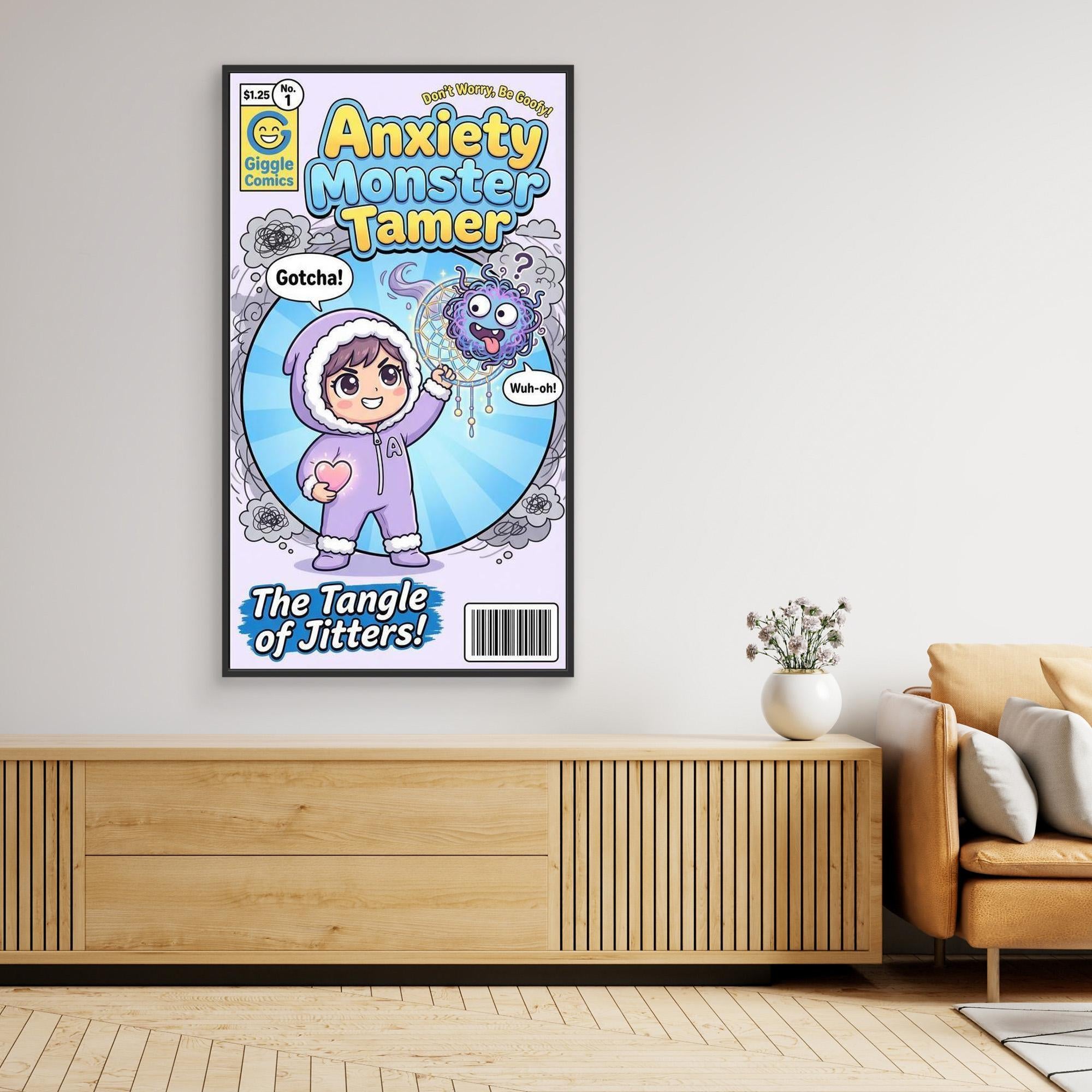 Anxiety Monster Tamer Comic Wall Art | Kids Room Decor