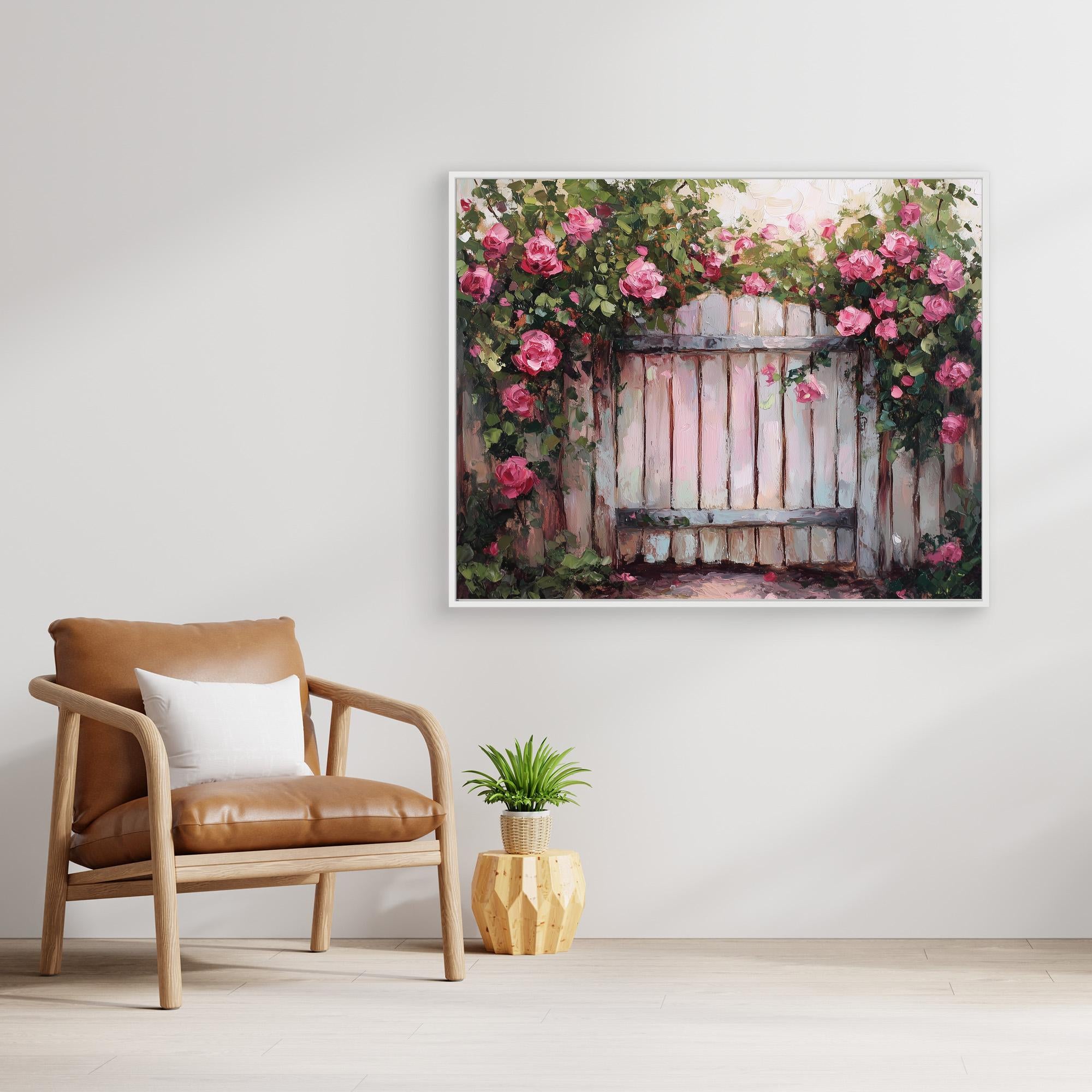 Hallway Wall Art – Pink Rose Garden Canvas Print - Framed Pop Art
