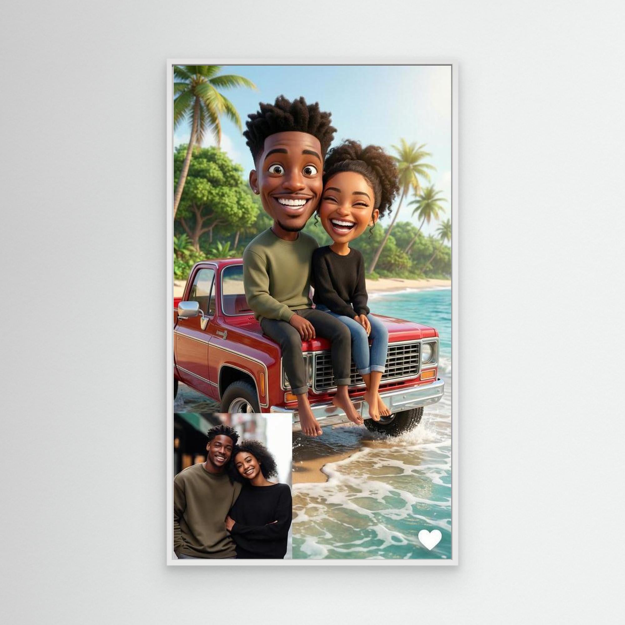 Custom Beach Caricature Portrait from Photo | Framed Canvas