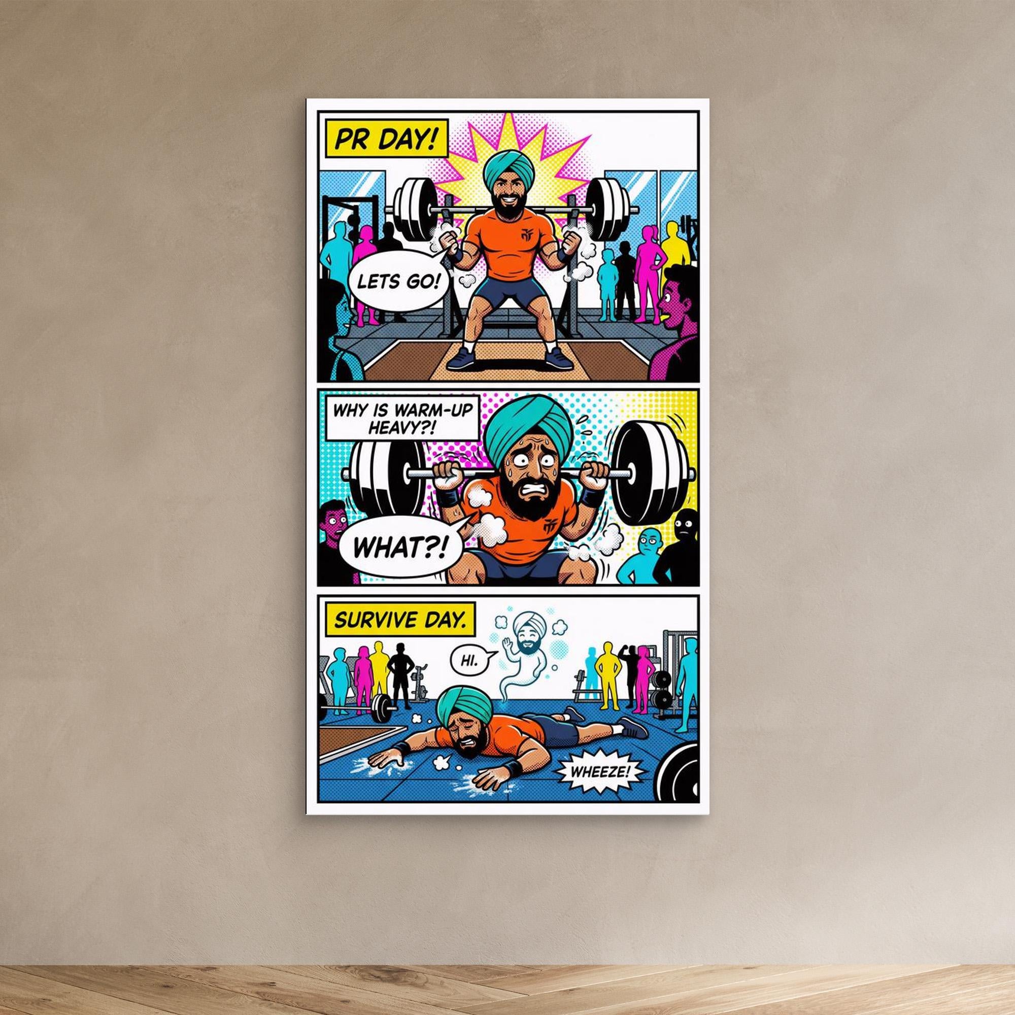 Funny Gym "PR Day" Comic Canvas Print | Fitness Wall Art