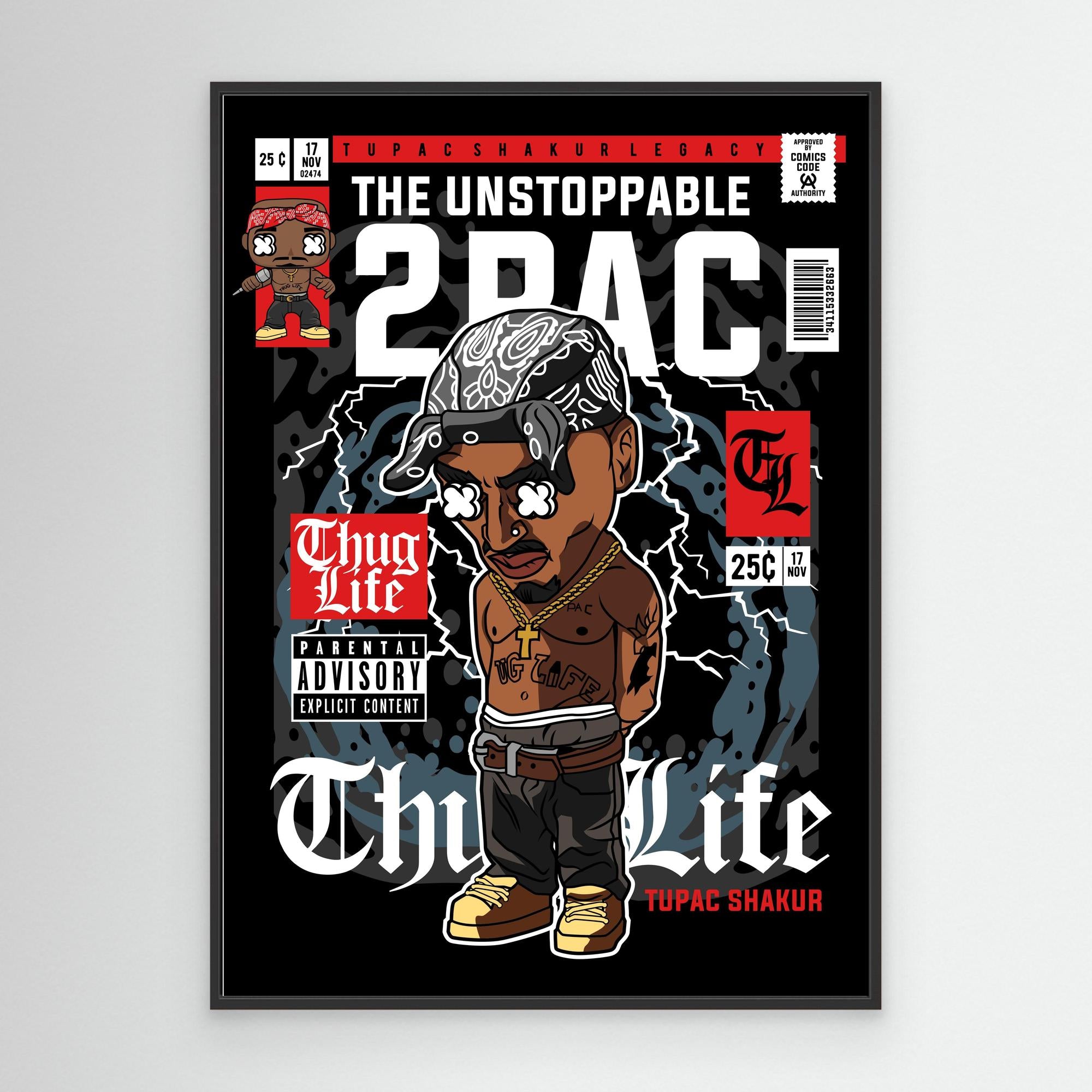 2Pac Comic Book Wall Art | Urban Hip Hop Streetwear Decor - Framed Pop Art