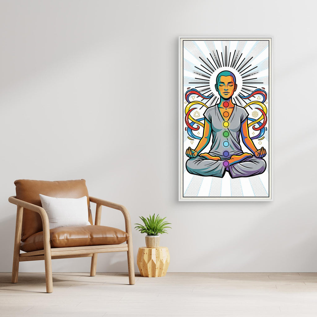 Chakra Meditation Pop Art Canvas – Vibrant Spiritual Wall Art - Framed Pop Art