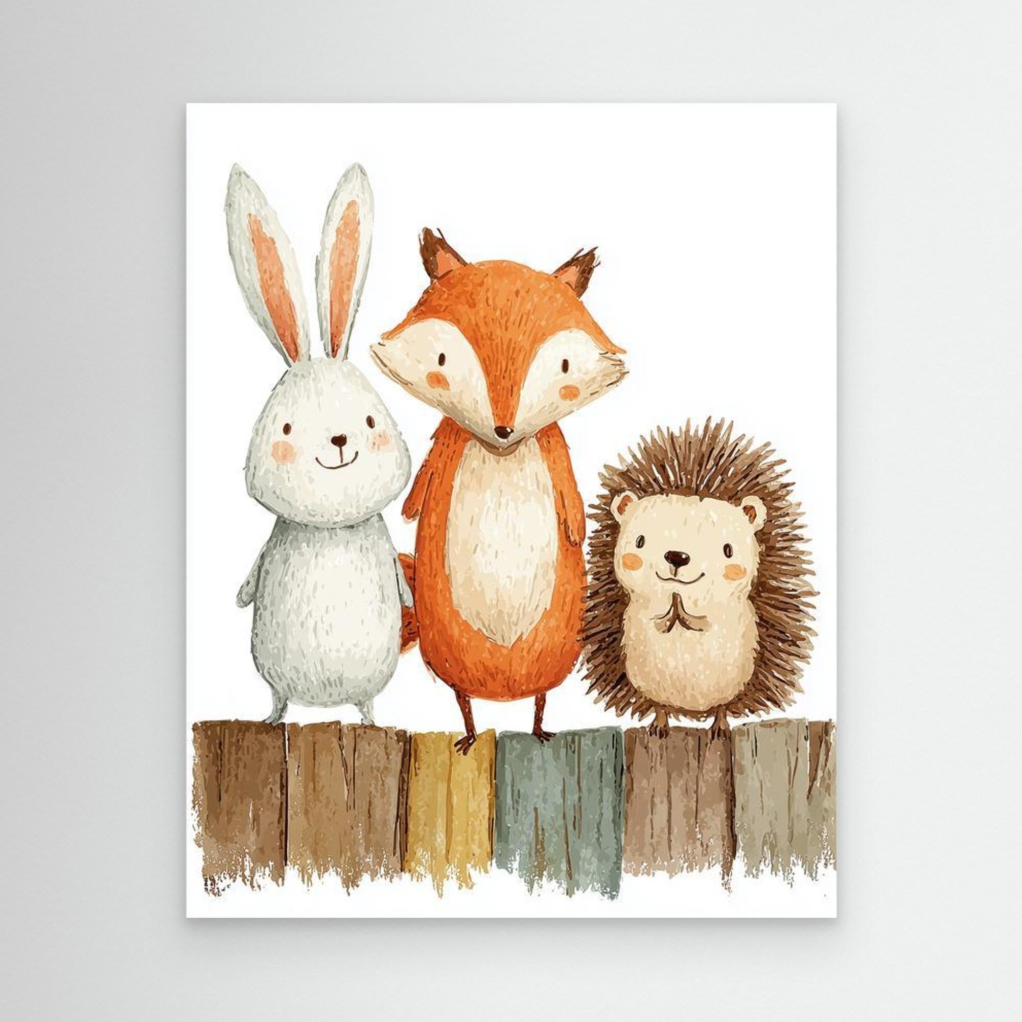 Woodland Friends Nursery Wall Art | Cute Animal Canvas - Framed Pop Art