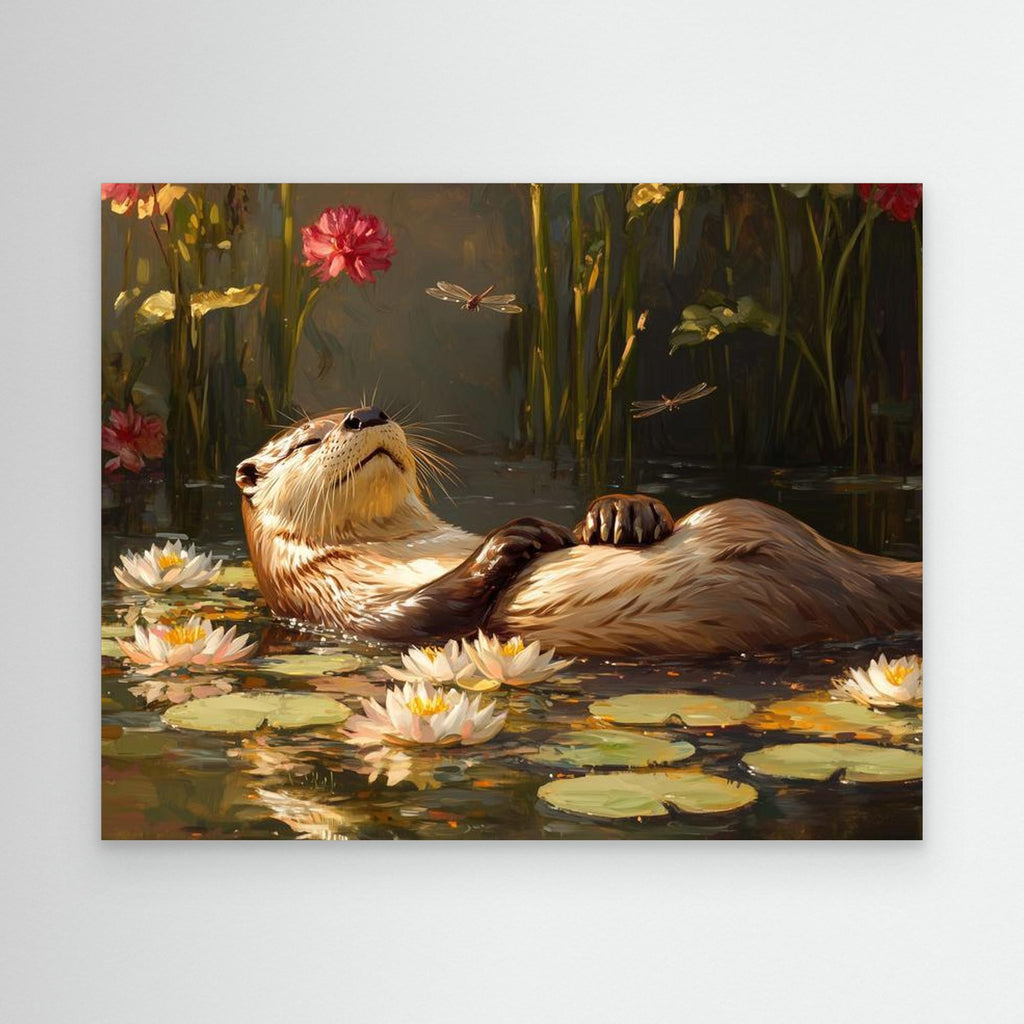 Otter Nursery Wall Art Canvas Print | Lily Pond Decor - Framed Pop Art