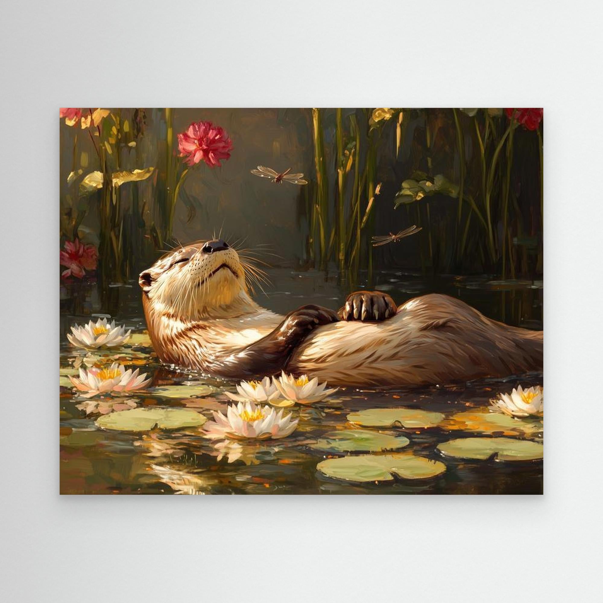 Otter Nursery Wall Art Canvas Print | Lily Pond Decor - Framed Pop Art