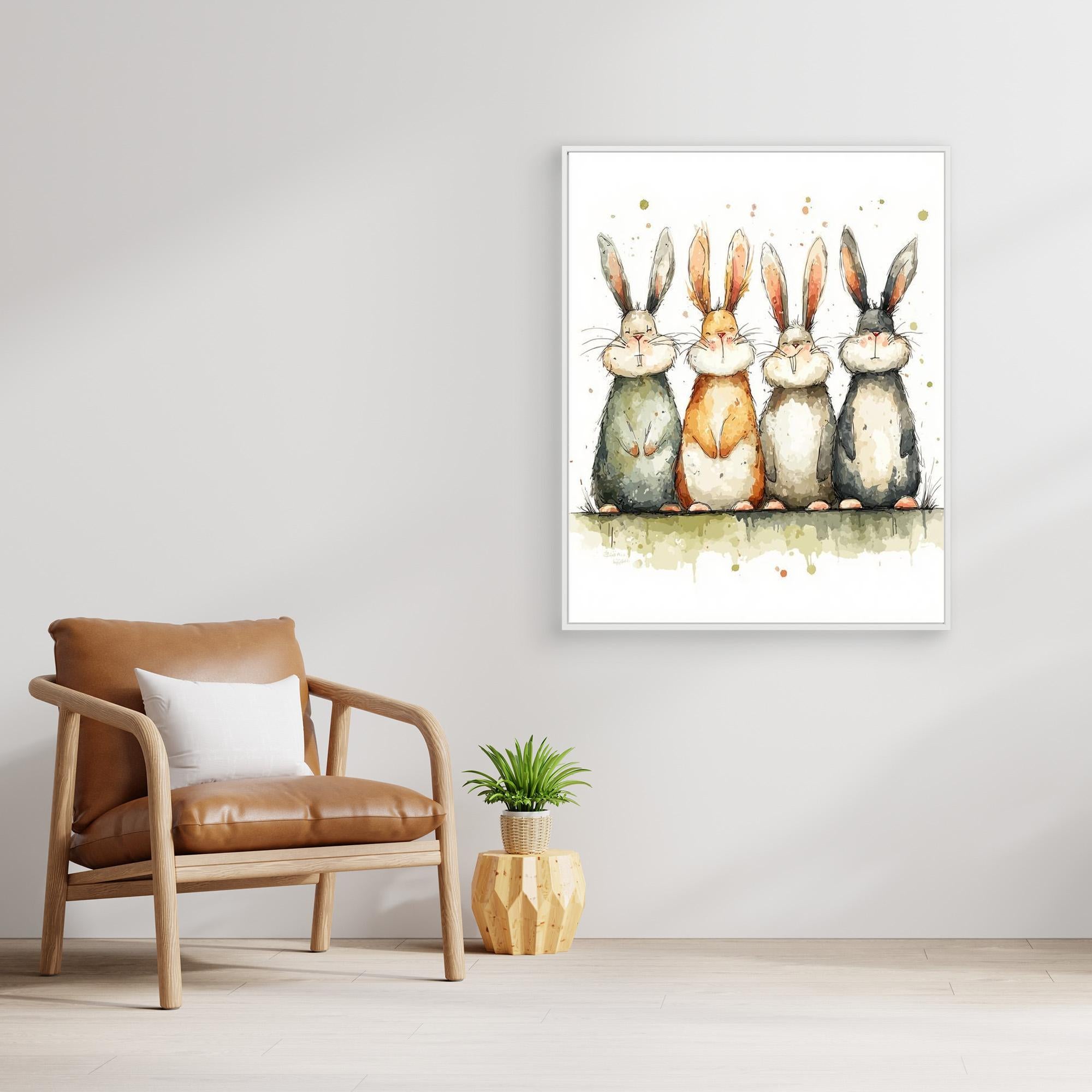Cute Bunny Nursery Wall Art | Watercolour Rabbit Print - Framed Pop Art