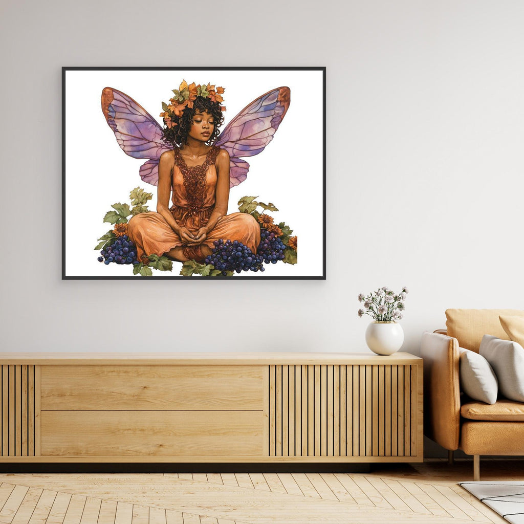 Autumn Fairy & Grapes Canvas Art | Enchanted Wall Decor - Framed Pop Art