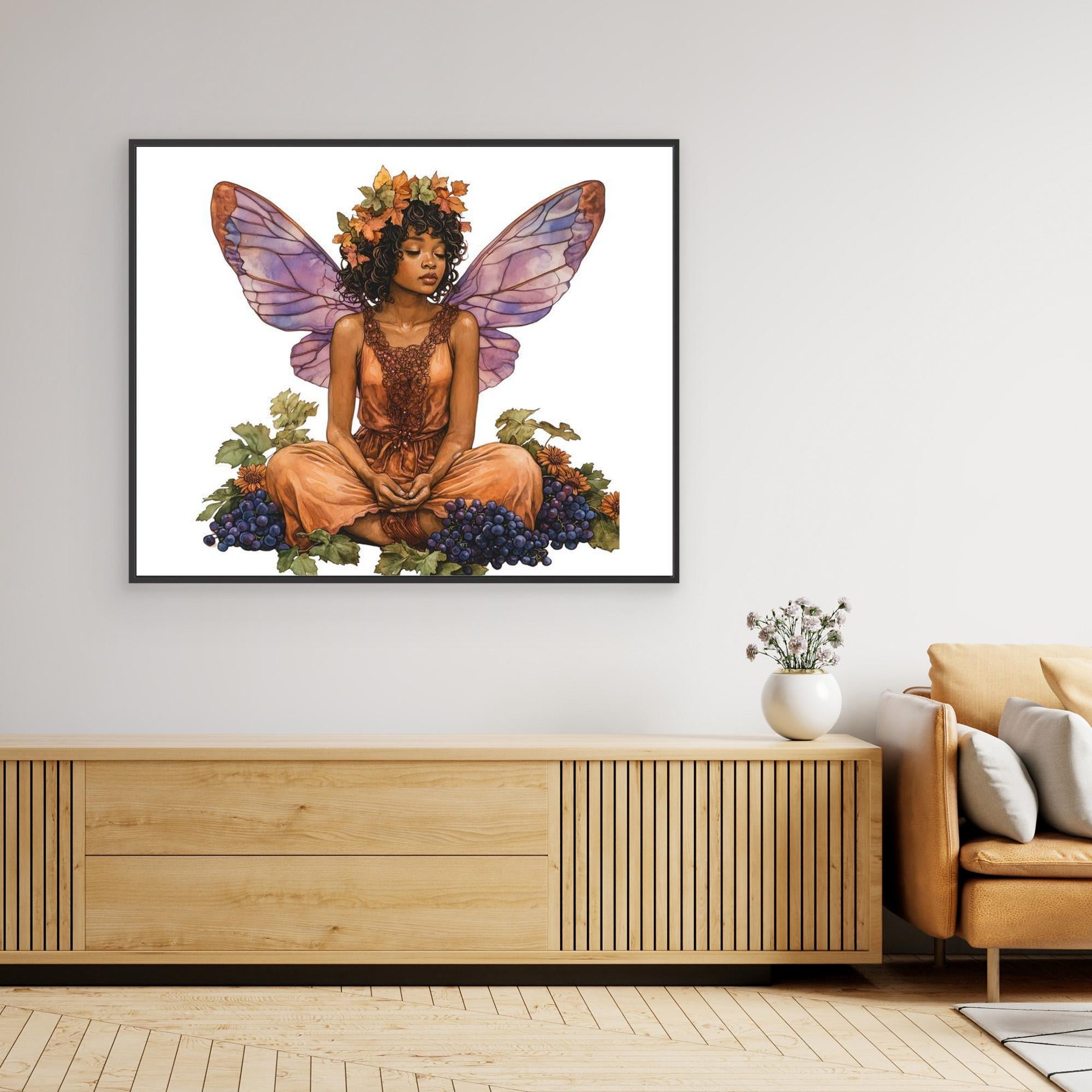 Autumn Fairy & Grapes Canvas Art | Enchanted Wall Decor - Framed Pop Art