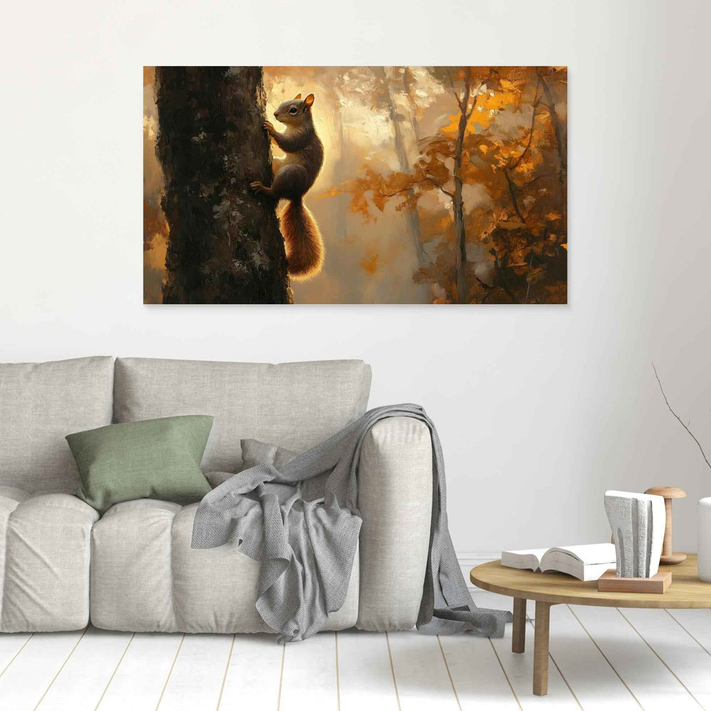 Large Autumn Squirrel Woodland Canvas Wall Art - Framed Pop Art