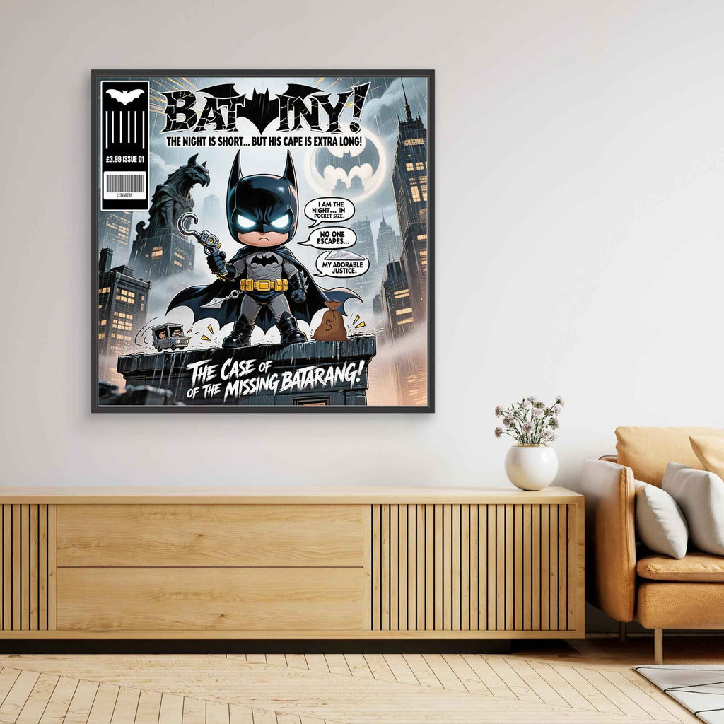 Bat-Tiny Chibi Superhero Art Print | Cute Comic Wall Art - Framed Pop Art