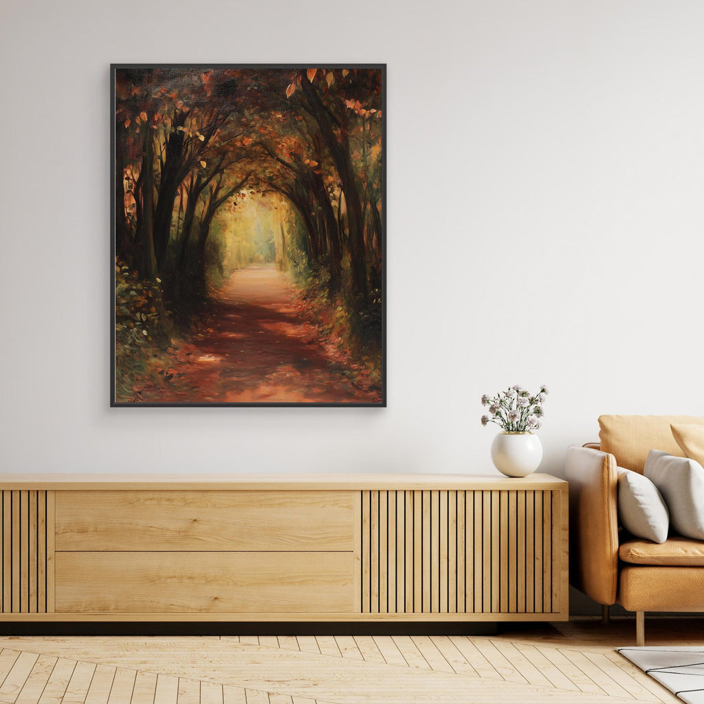 Hallway Autumn Woodland Path Canvas Wall Art Print - Framed Pop Art