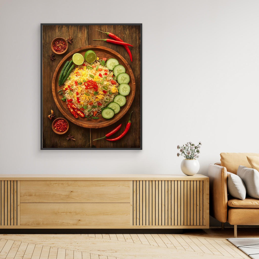 Spicy Lime Fried Rice Rustic Kitchen Canvas Art Print - Framed Pop Art
