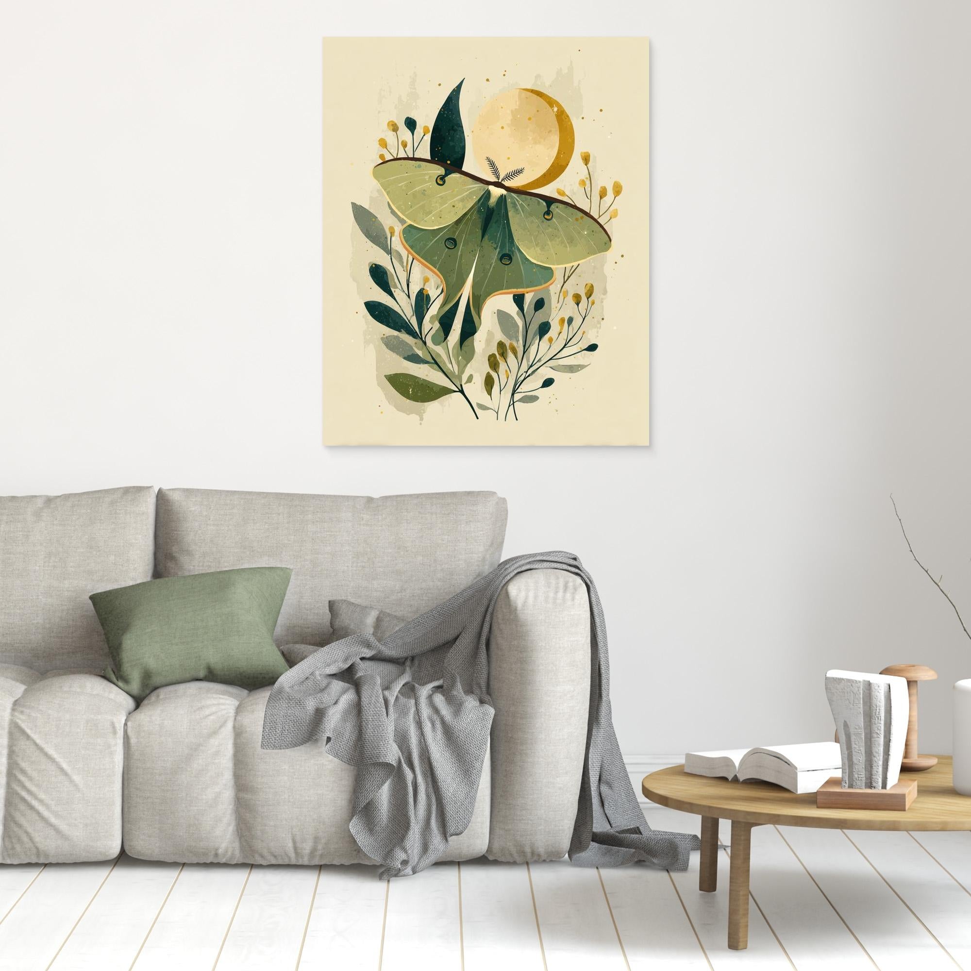 Luna Moth & Crescent Moon Art Print | Nature-Inspired Wall Decor | Nursery - Framed Pop Art