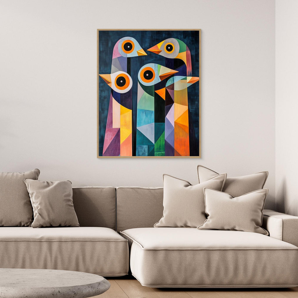 Colorful Geometric Birds Canvas Art | Modern Abstract Wall Decor - Framed Pop Art