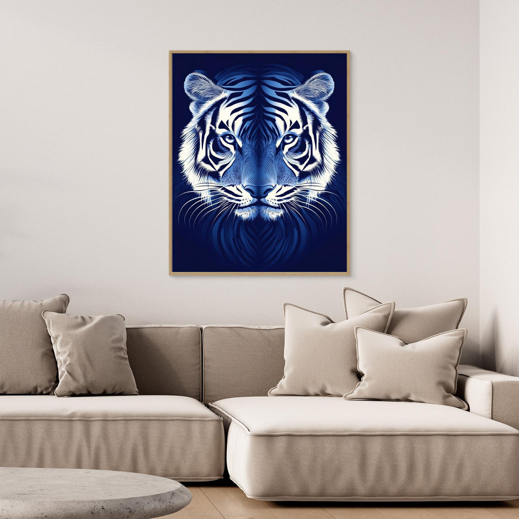 Blue Tiger Wall Art | Framed Canvas Animal Print - Framed Pop Art