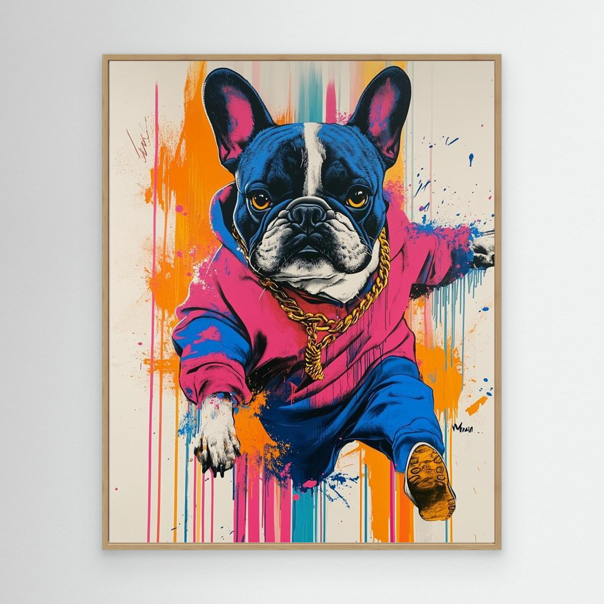 Home Office Pop Art French Bulldog Canvas Wall Art - Framed Pop Art