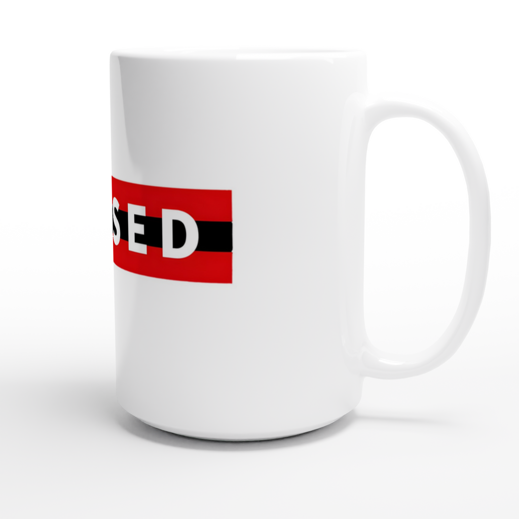 Blessed Ceramic Coffee Mug | 15oz Red & Black Stripe Design - Framed Pop Art