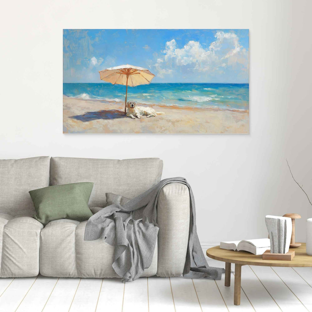 Golden Retriever Beach Art | Coastal Nursery Wall Decor