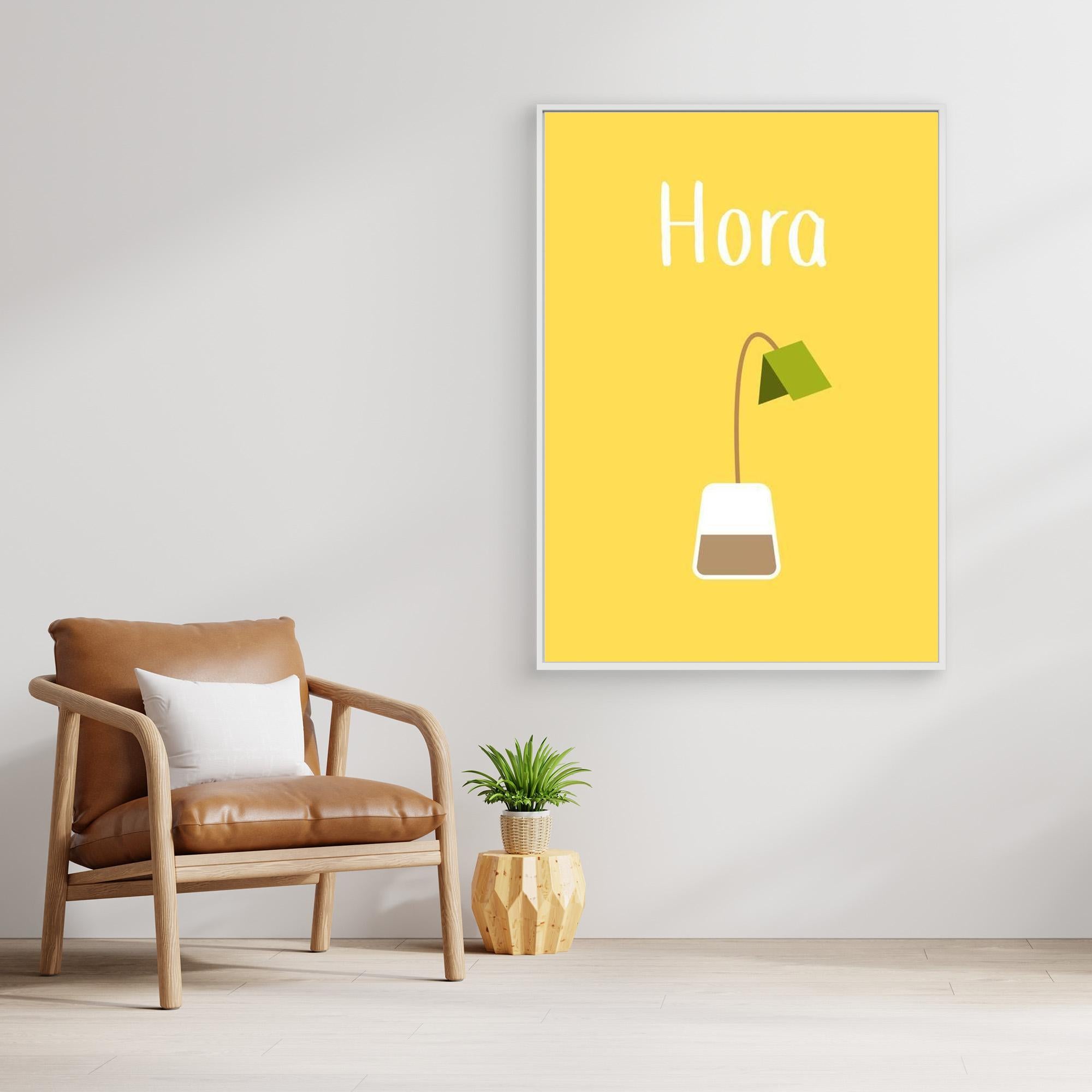 Tea Time 'Hora' Minimalist Kitchen Wall Art | Yellow Canvas - Framed Pop Art