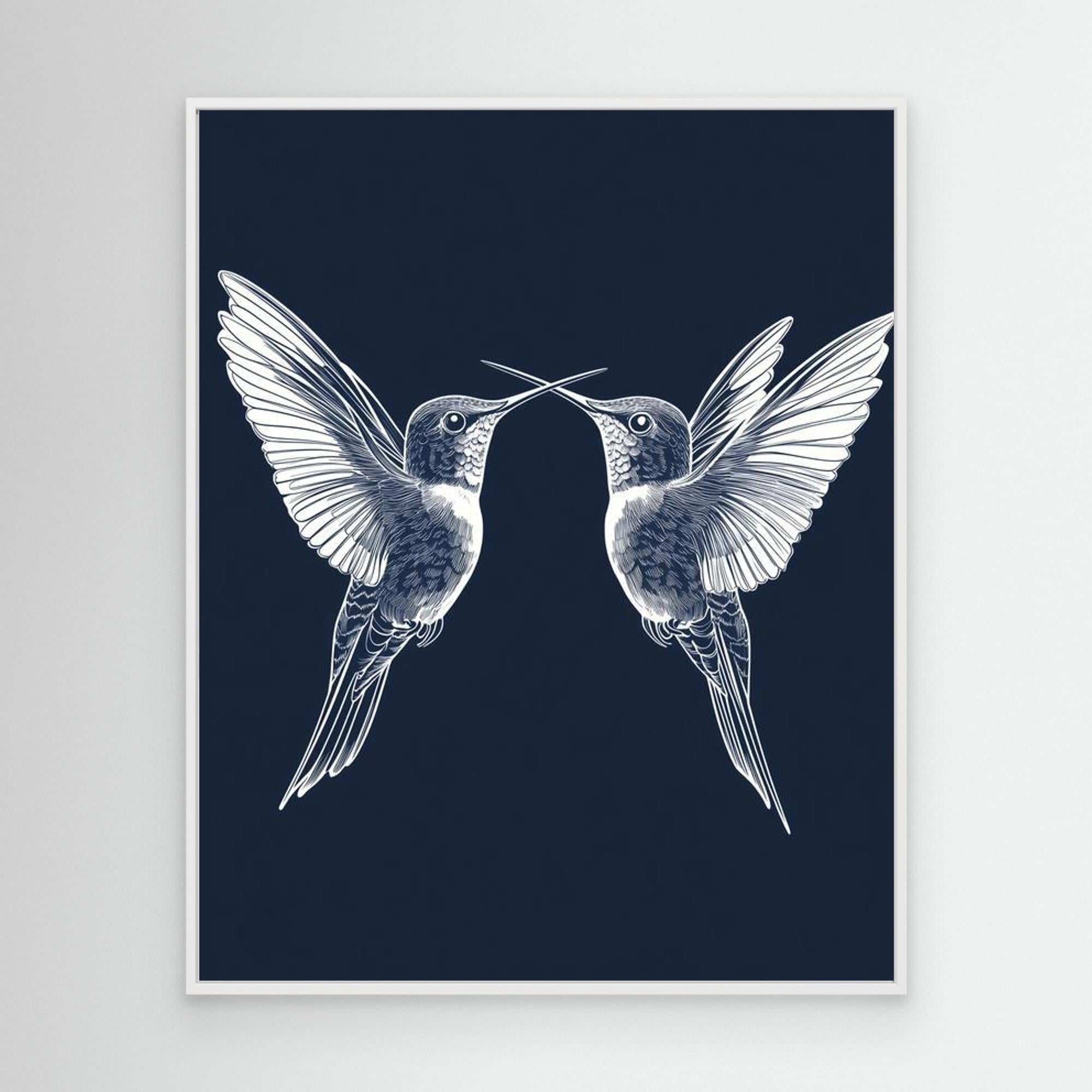 Navy Blue Hummingbird Wall Art | Modern Nature Nursery Decor - Framed Pop Art