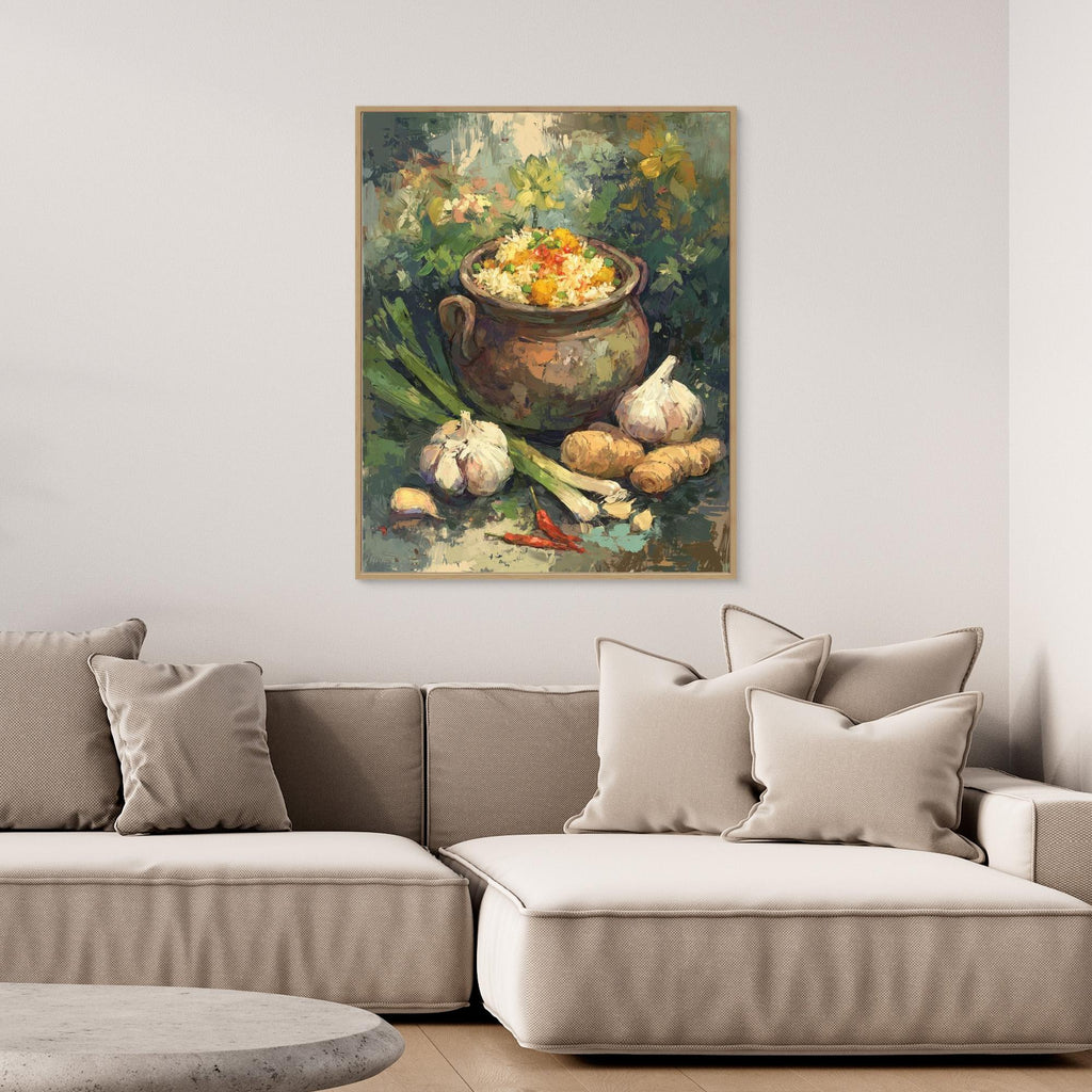 Rustic Rice Pot Kitchen Canvas Foodie Wall Art Print - Framed Pop Art