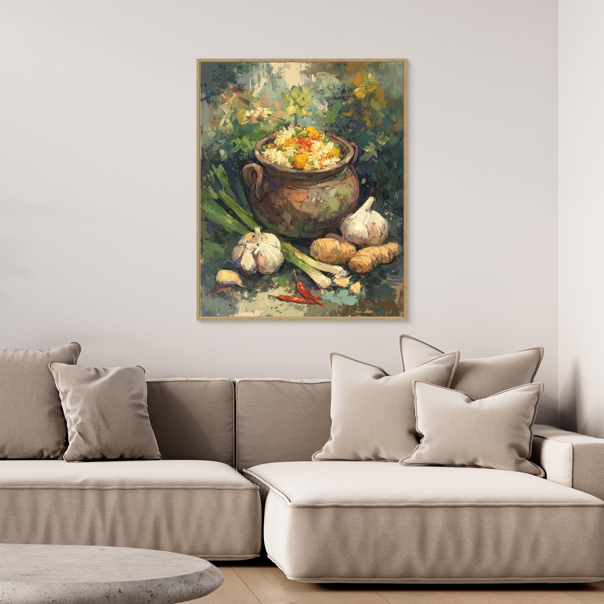 Rustic Rice Pot Kitchen Canvas Foodie Wall Art Print - Framed Pop Art