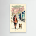 City Stroll Dog Walker Art | Framed Sketch Style Print - Framed Pop Art
