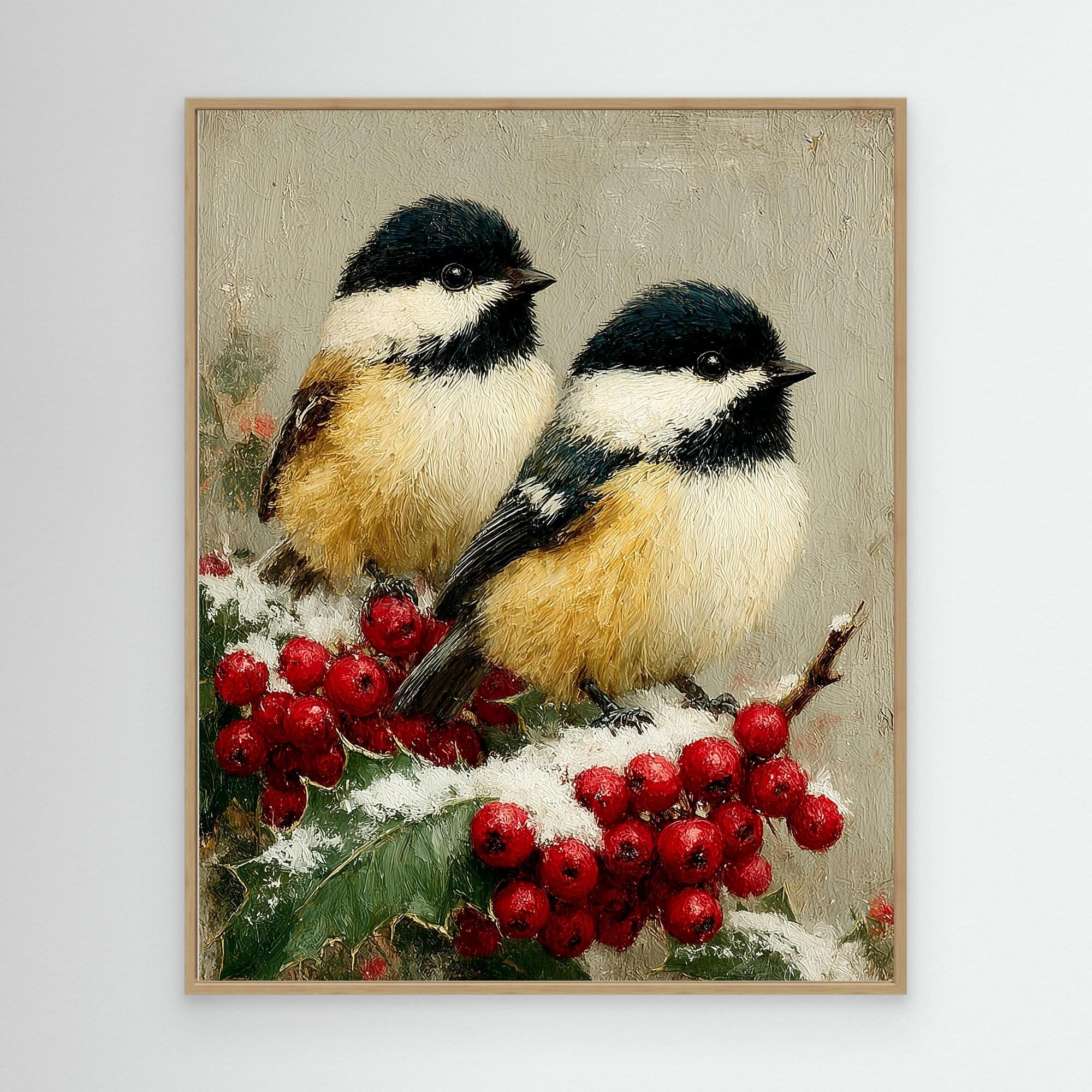 Winter Bird Wall Art for Nursery – Chickadee Canvas Print - Framed Pop Art