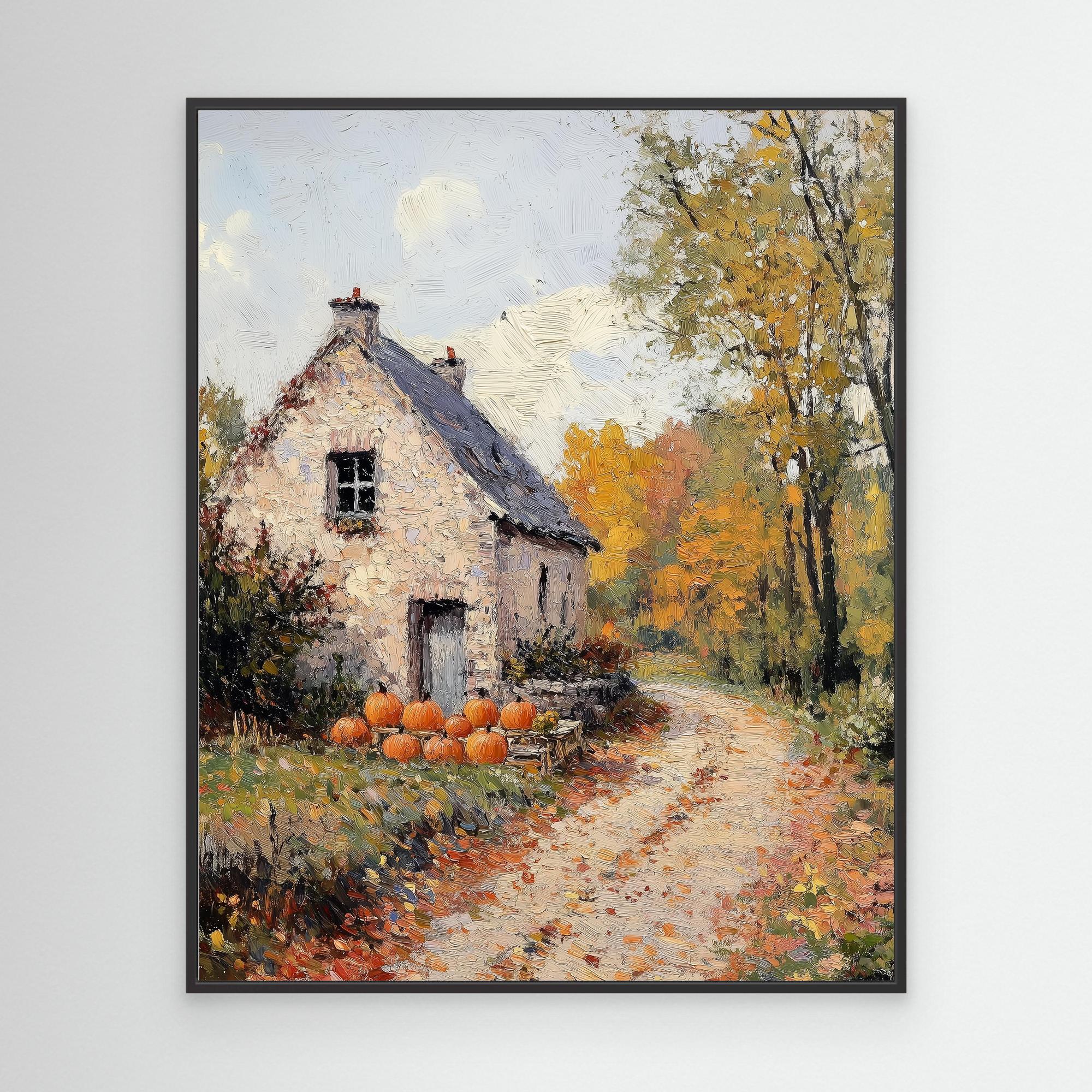 Hallway Autumn Cottage Pumpkin Canvas Wall Art Print - Framed Pop Art